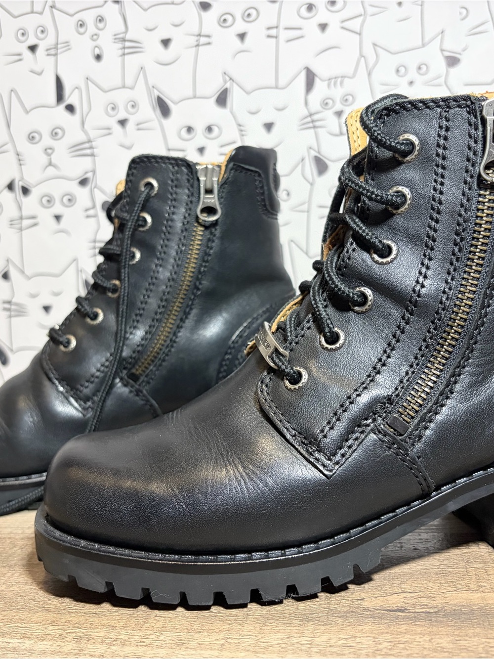 Harley-Davidson Black Leather Lace-Up Ankle Boots with Side Zipper